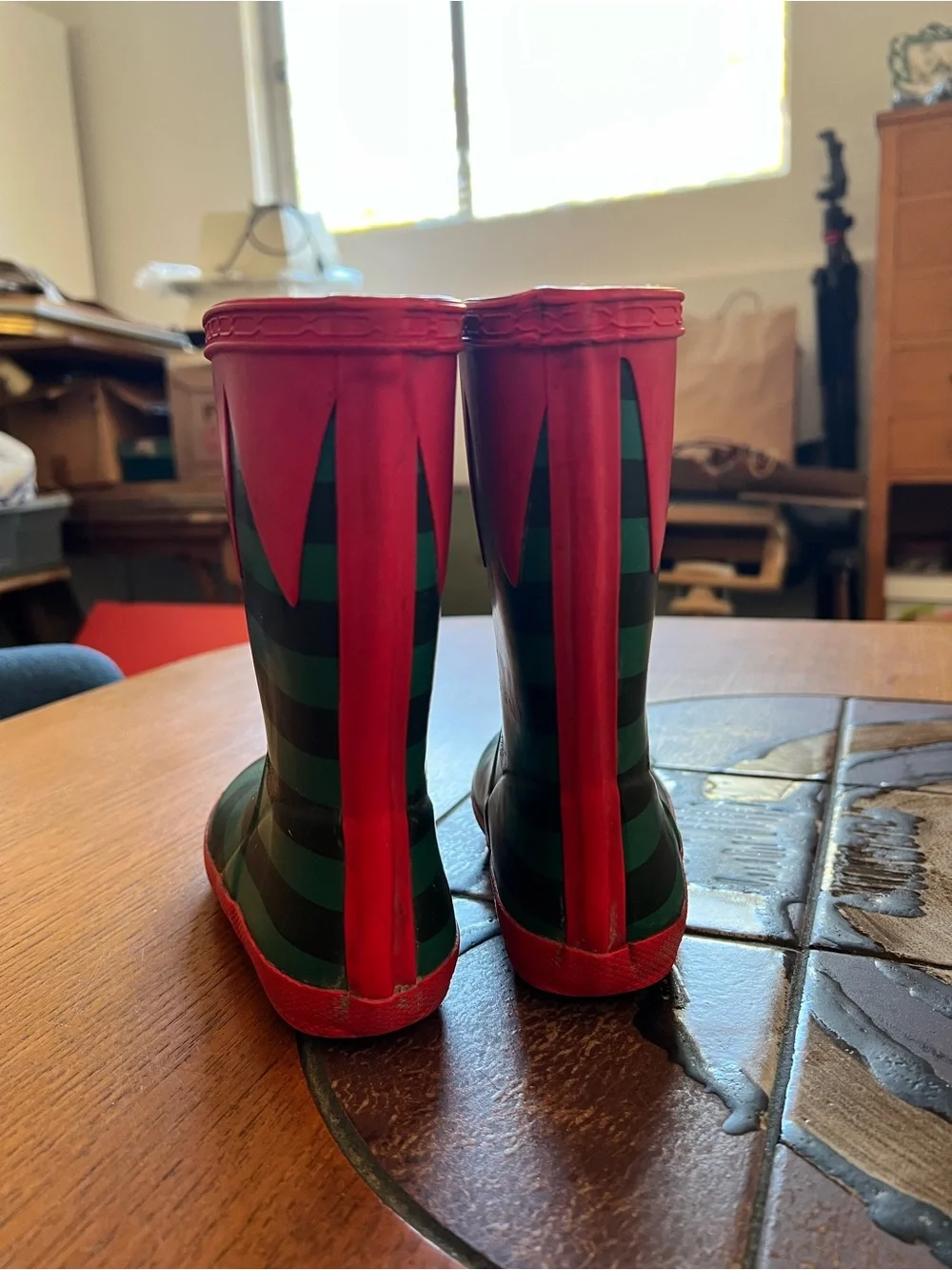 Hunter Kids Eld Green & Red Stripe Rain Boots UK size 9 little kids/US10